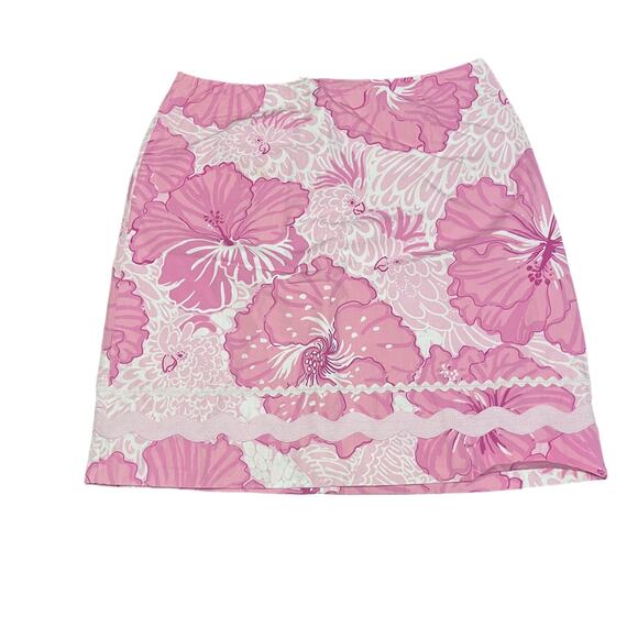 Vintage Lilly Pulitzer White Label Pink Hibiscus Floral A-Line Mini Skirt 4 - Picture 2 of 7
